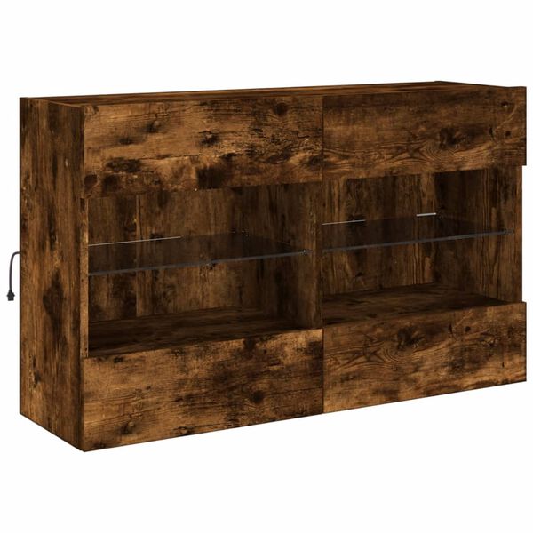 vidaXL TV Wall Cabinet with LED Lights Smoked Oak 98.5x30x60.5 cm