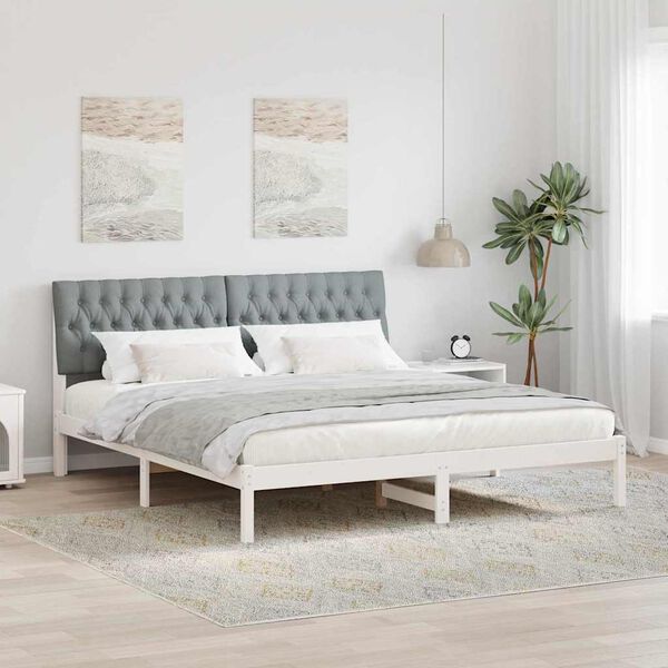 vidaXL Bed Frame with Upholstered Headboard White 180 x 200 cm