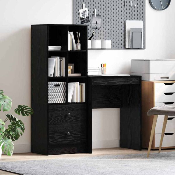 vidaXL Desk with Drawer 2 pcs Black Oak