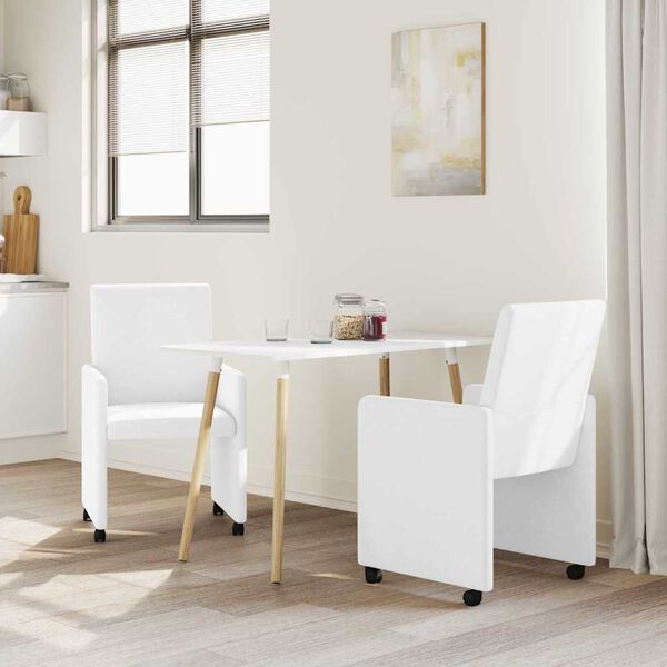 vidaXL Dining Chairs with Wheels 2 pcs White 57 x 66 x 94 cm
