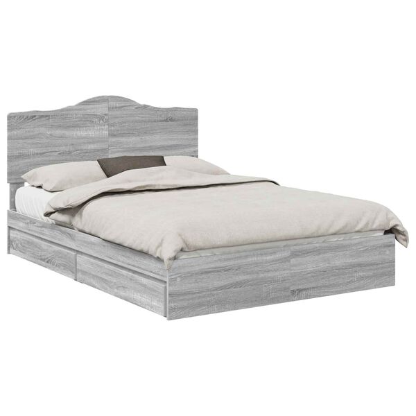 vidaXL Storage Bed Grey Sonoma 160 x 200 cm Engineered Wood