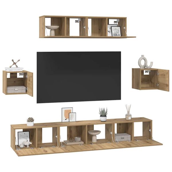vidaXL TV Cabinet Set Wall-mounted 7 pcs Artisan Oak Engineered Wood