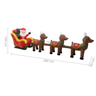 vidaXL Christmas Inflatable Santa and Reindeer Decoration LED 490 cm