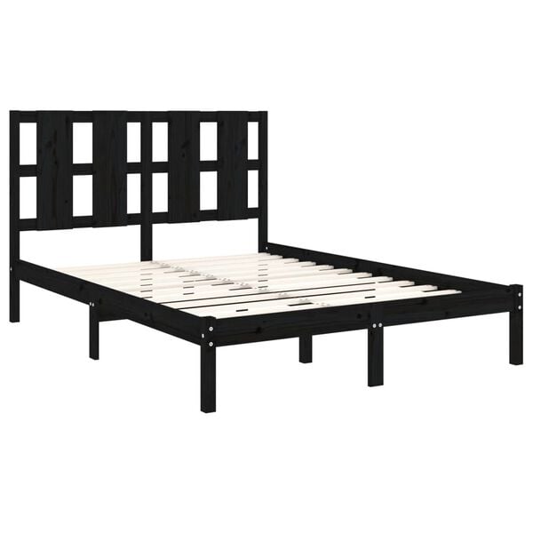 vidaXL Bed Frame without Mattress Black 140x190 cm Solid Wood Pine