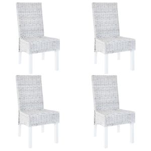 vidaXL Dining Chairs 4 pcs White Kubu Rattan and Mango Wood