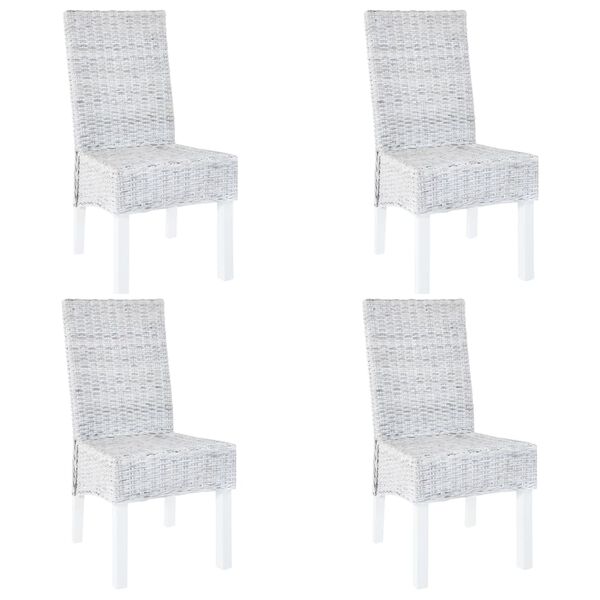 vidaXL Dining Chairs 4 pcs White Kubu Rattan and Mango Wood