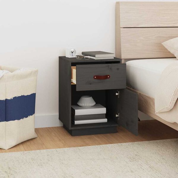 vidaXL Bedside Cabinet Grey 40x34x55 cm Solid Wood Pine