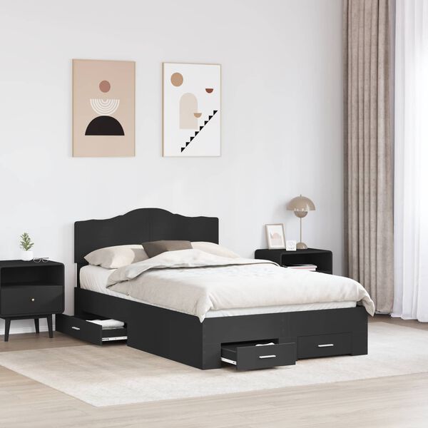 vidaXL Bed Frame with Headboard Black 120 x 200 cm Engineered Wood