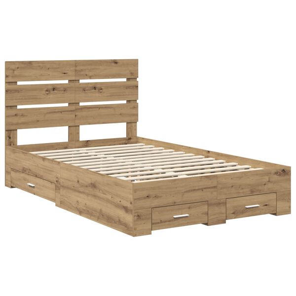 vidaXL Bed Frame with Drawer Artisan Oak 120 x 190 cm Engineered Wood