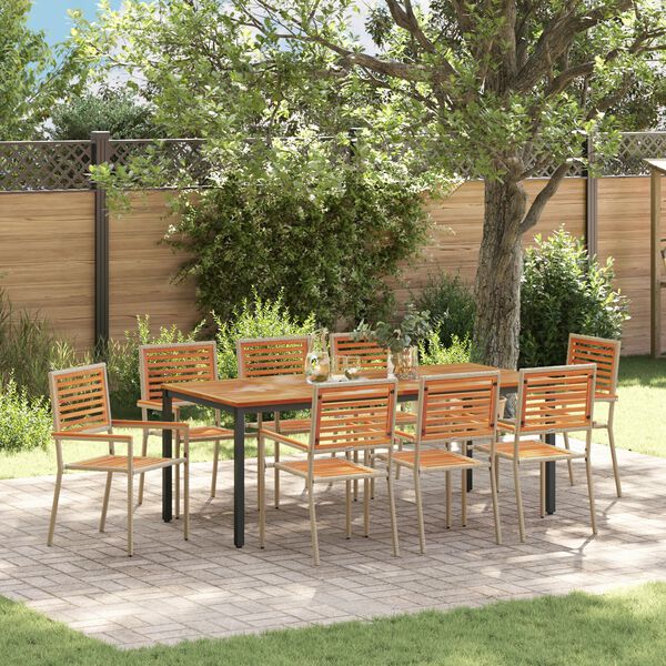 vidaXL Garden Dining Set 9 pcs Beige 200 x 100 x 75 cm Poly Rattan