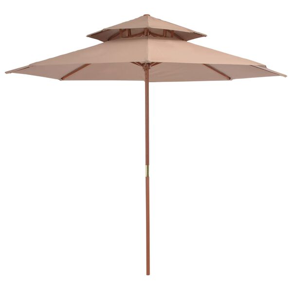 vidaXL Double Decker Garden Parasol with Wooden Pole 270 cm Taupe