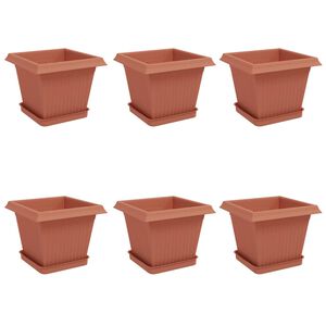 vidaXL Plant Pots 6 pcs Brick Red 20 x 20 x 16 cm Plastic