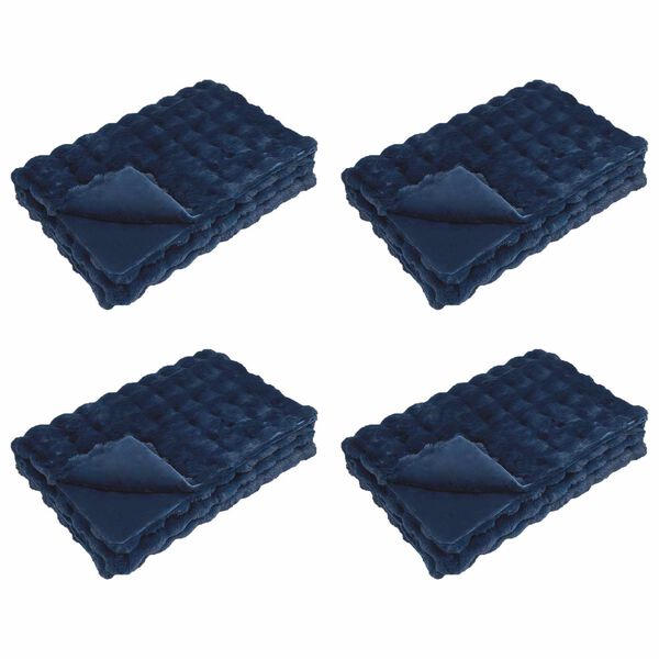vidaXL Faux Rabbit Fur Blanket 4 pcs Marine Blue 150 x 220 cm