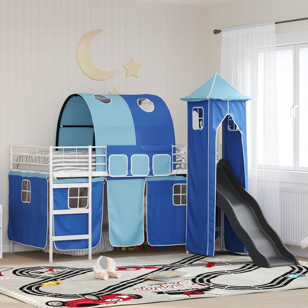 vidaXL Kids'Loft Bed Frame White and Blue 79.5 x 200 cm Metal