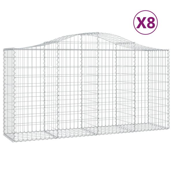 vidaXL Arched Gabion Baskets 8 pcs 200x50x100/120 cm Galvanised Iron