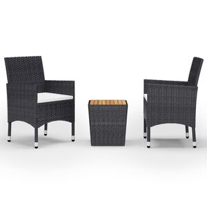 vidaXL 3 Piece Garden Bistro Set Poly Rattan and Solid Wood Black