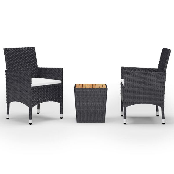 vidaXL 3 Piece Garden Bistro Set Poly Rattan and Solid Wood Black