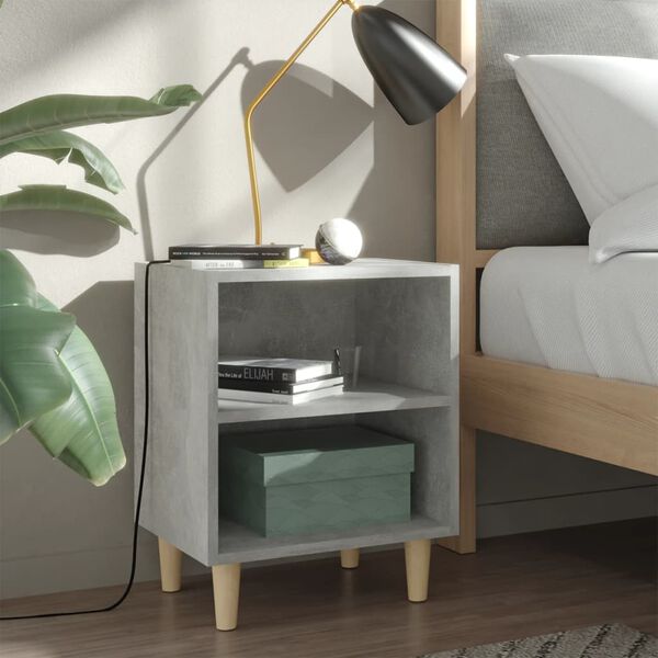 vidaXL Bed Cabinets with Solid Wood Leg 2 pcs Concrete Grey 40x30x50cm
