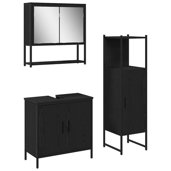 vidaXL Bathroom Furniture Set with Shelf 3 pcs Black Engineered wood