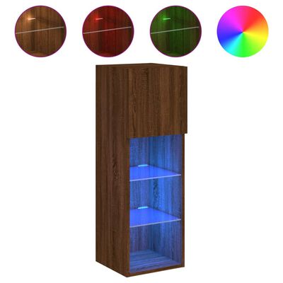 vidaXL TV Cabinets with LED Lights 2 pcs Brown Oak 30.5x30x90 cm