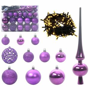 vidaXL Christmas Bauble Set 61 pcs 150 LEDs Warm White &Oslash; 6 cm