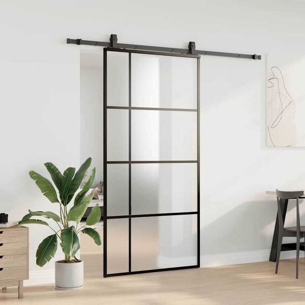 vidaXL Sliding Door with Hardware Set Black 102.5x205 cm ESG Glass