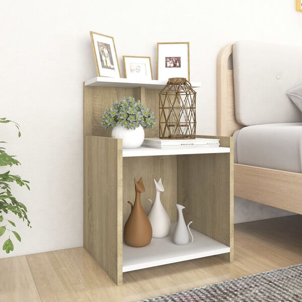 vidaXL Bed Cabinet White and Sonoma Oak 40x35x60 cm Engineered Wood