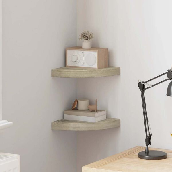 vidaXL Floating Corner Shelves 2 pcs Oak 25x25x3.8 cm MDF