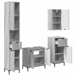vidaXL Bathroom Furniture Set 4 pcs Grey Sonoma Engineered wood, Metal