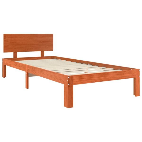 vidaXL Bed Frame with Headboard Wax Brown 90 x 200 cm Solid Pine Wood
