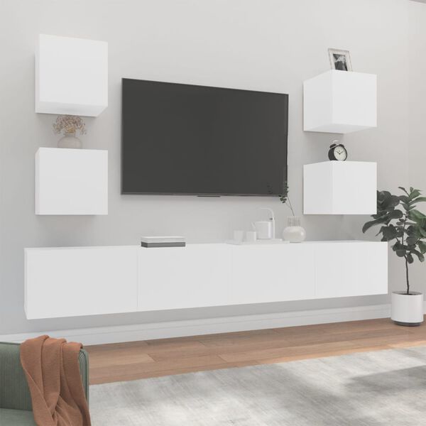 vidaXL 6 Piece TV Cabinet Set White Engineered Wood