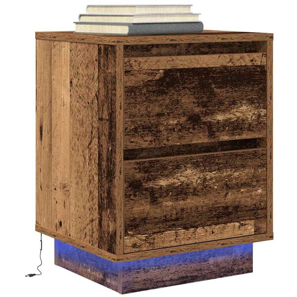 vidaXL Bedside Cabinet with LED Lights&nbsp;Old Wood 38x34x50 cm