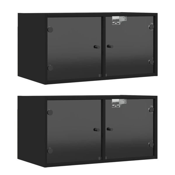 vidaXL Wall Cabinets with Glass Doors 2 pcs Black 68.5x37x35 cm