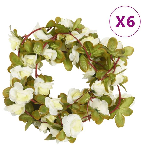 vidaXL Christmas Flower Garlands 6 pcs White 250 cm