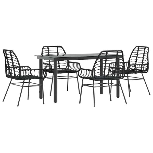 vidaXL 5 Piece Garden Dining Set Black Poly Rattan Glass