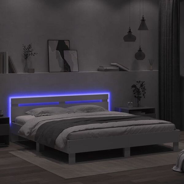 vidaXL Bed Frame with LED without Mattress White 180x200 cm Super King