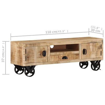 vidaXL TV Cabinet with Wheels 110x30x37 cm Rough Mango Wood