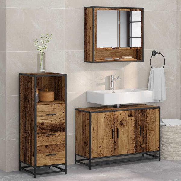 vidaXL Bathroom Furniture Set with Door 3 pcs Old Wood Engineered Wood