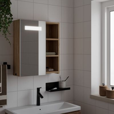vidaXL Bathroom Mirror Cabinet with LED Light Oak 45x13x52 cm