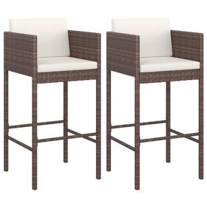vidaXL Bar Stools 2 pcs with Cushions Brown Poly Rattan