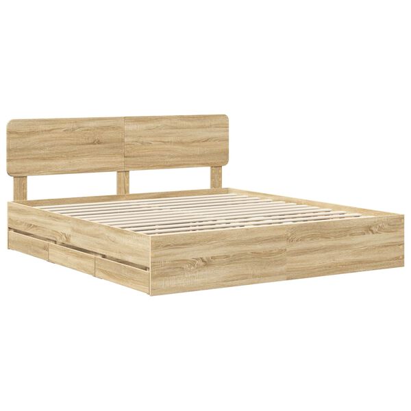 vidaXL Bed Frame with Drawer Sonoma Oak 200 x 200 cm Engineer Wood