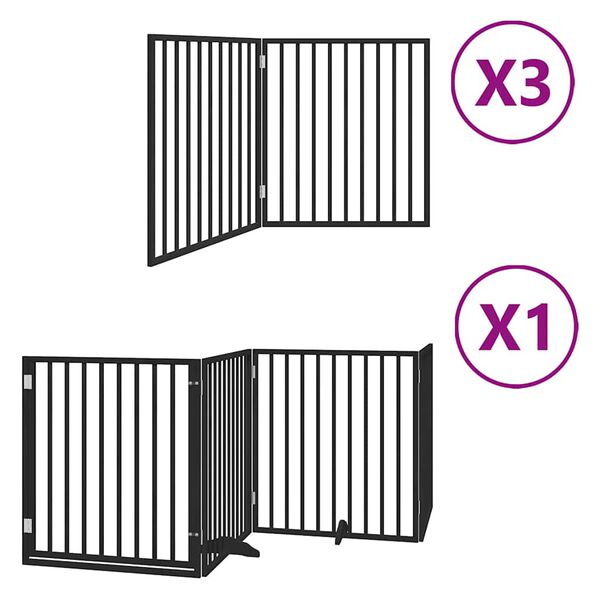 vidaXL Dog Gate with Door Foldable 10 Panels Black 800 cm Poplar Wood