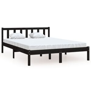 vidaXL Bed Frame without Mattress Black Solid Wood Double