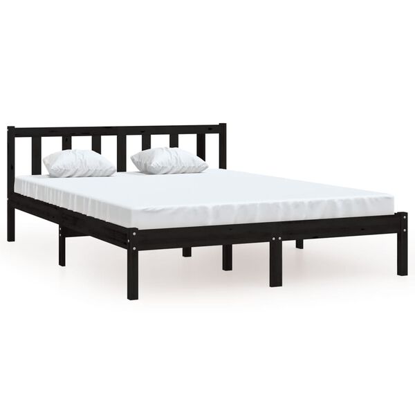 vidaXL Bed Frame without Mattress Black Solid Wood Double