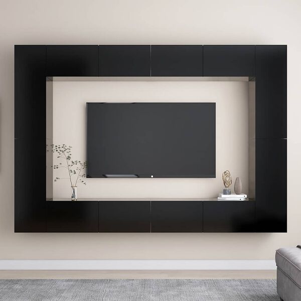 vidaXL 8 Piece TV Cabinet Set Black Engineered Wood