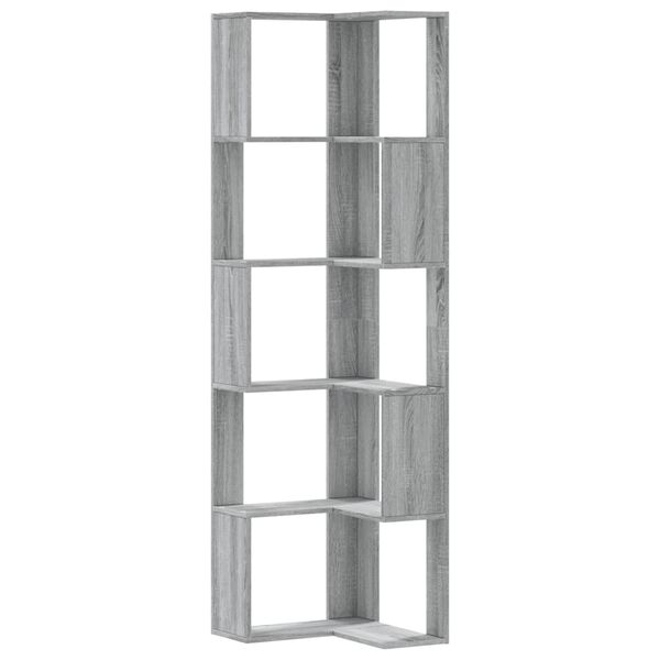 vidaXL Corner Bookcase 5-Tier Grey Sonoma 50x50x179 cm Engineered Wood