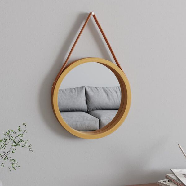 vidaXL Wall Mirror with Strap Gold &Oslash; 35 cm