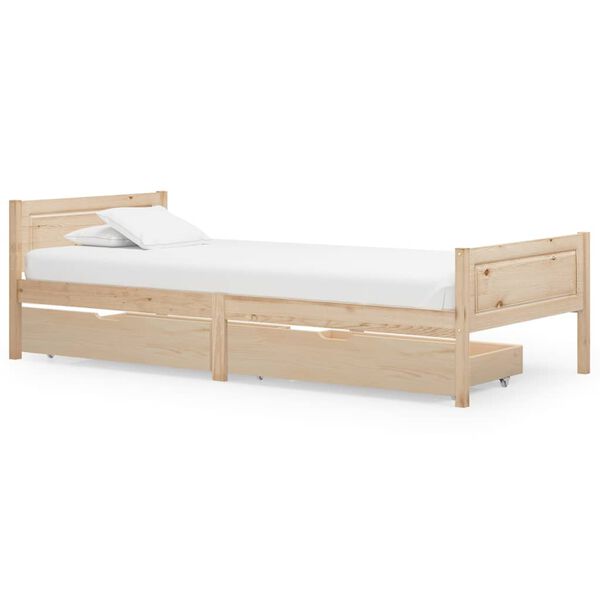 vidaXL Bed Frame without Mattress with 2 Drawers Solid Wood 90x200 cm