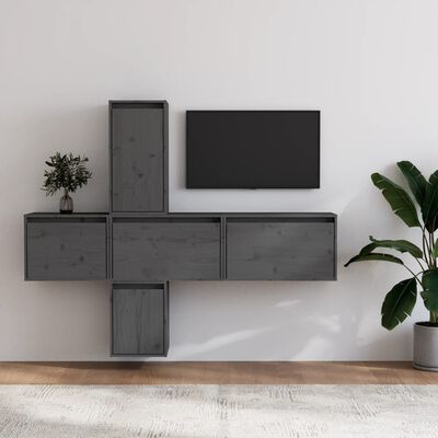 vidaXL TV Cabinets 5 pcs Grey Solid Wood Pine