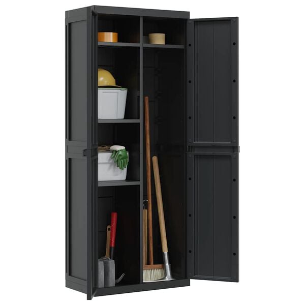 vidaXL Outdoor Storage Cabinet Black 65x37x165 cm PP